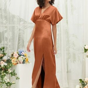 Birdy Grey Terracota Satin Rust Maxi Dress with Front Slit